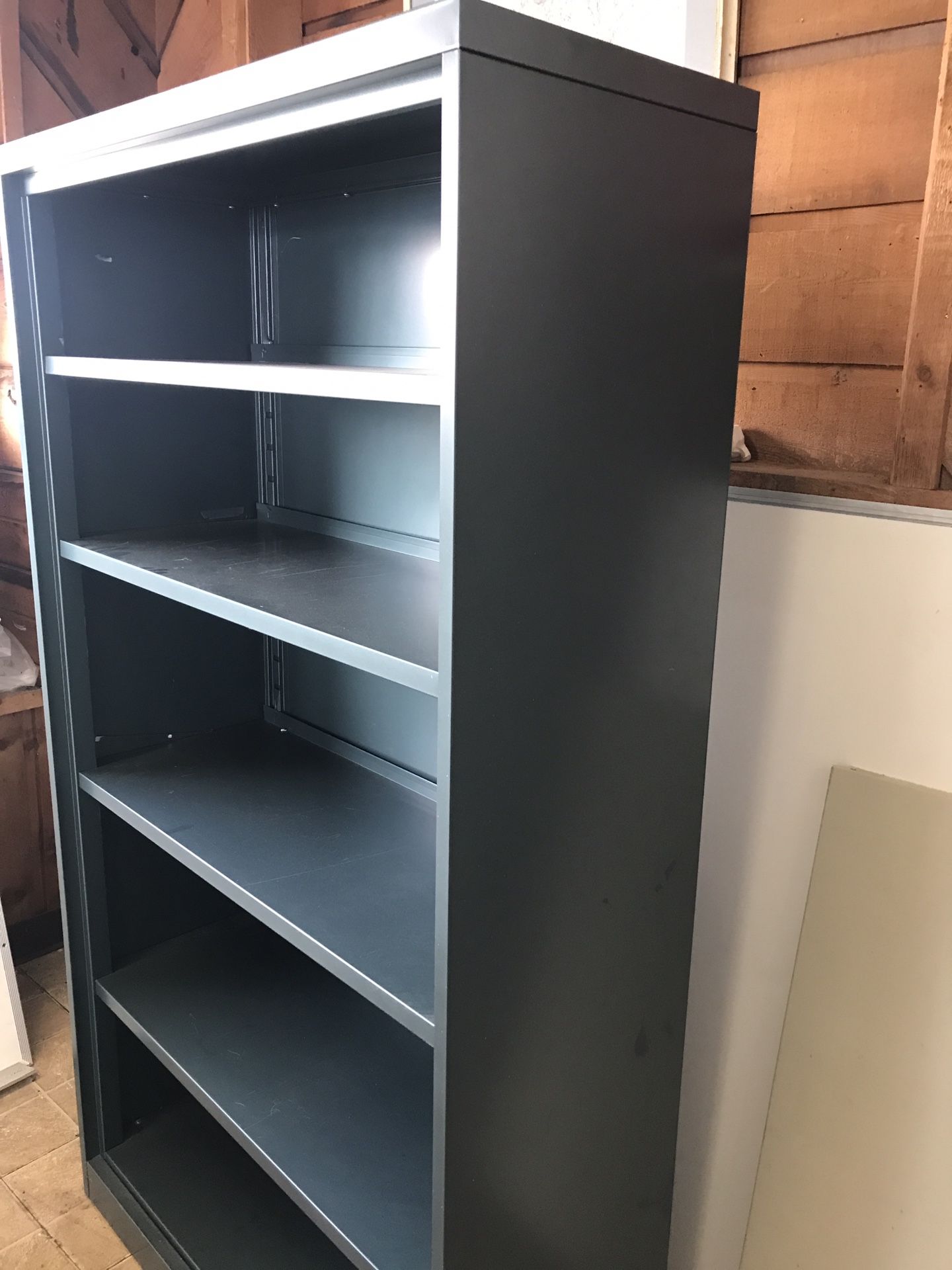 Bookcase Adjustable Shelves . 3 Ft Wide. 64.5” Height 15” D. Metal Bookcase