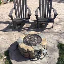 Fire Pit And 2 Wood Chairs 