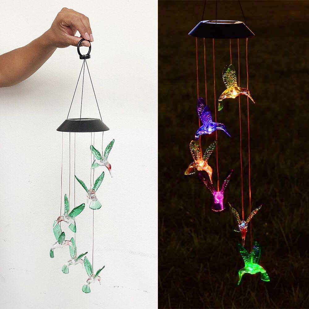 New $10 Solar Color Changing LED Hummingbird Wind Chimes Home Garden Decor Light Lamp