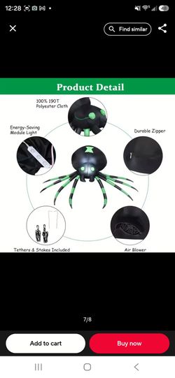 7.2 FT Giant Halloween Inflatable Spider with LED Lights – New