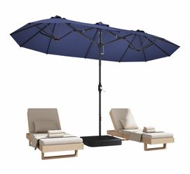 Patio Umbrella with Base,Large Double-Sided Rectangular Umbrella,Beige Outdoor Giant Triple Head Umbrella with Crank Handle,Market Umbrella for Poolsi