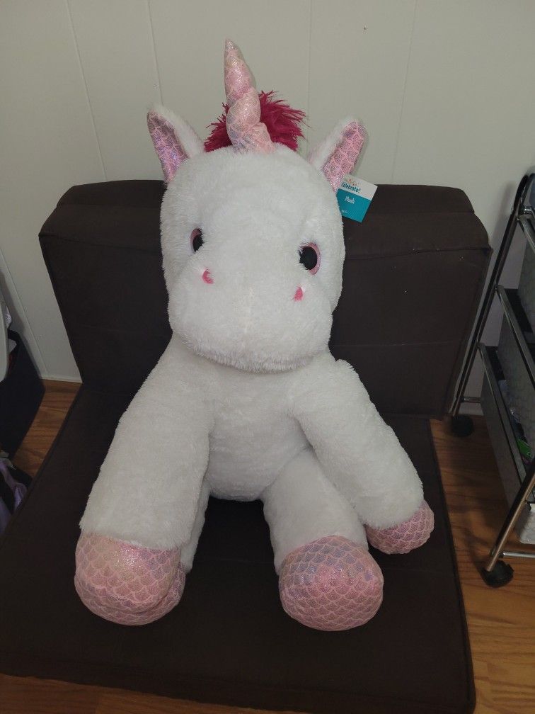 Jumbo White Unicorn With Pink Hair