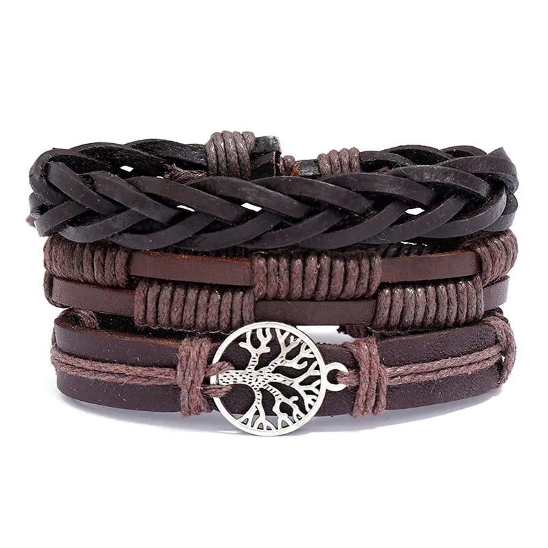 mens Bracelet Brown faux leather Adjustable New