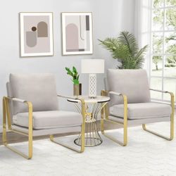 Set of 2-Modern Accent Chair, Mid Century Single Velvet Lounge Reading Arm Chair with Extra-Thick cushions, grey color New inbox please check pictures