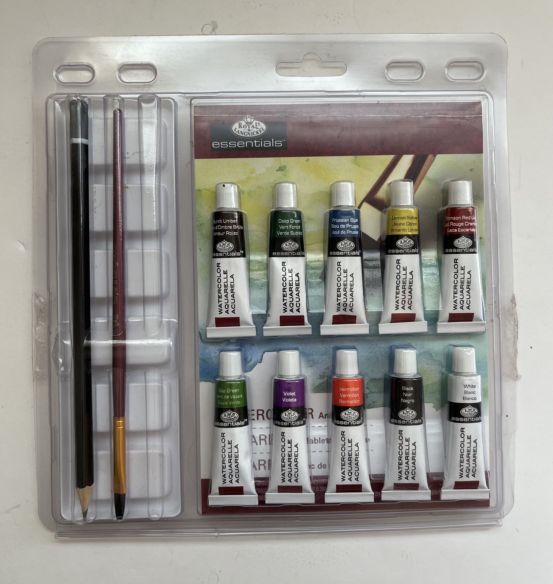 Essentials WATERCOLOR PAINT SET 14 Pc 10 Paints 1 Brushes Pencil Paper