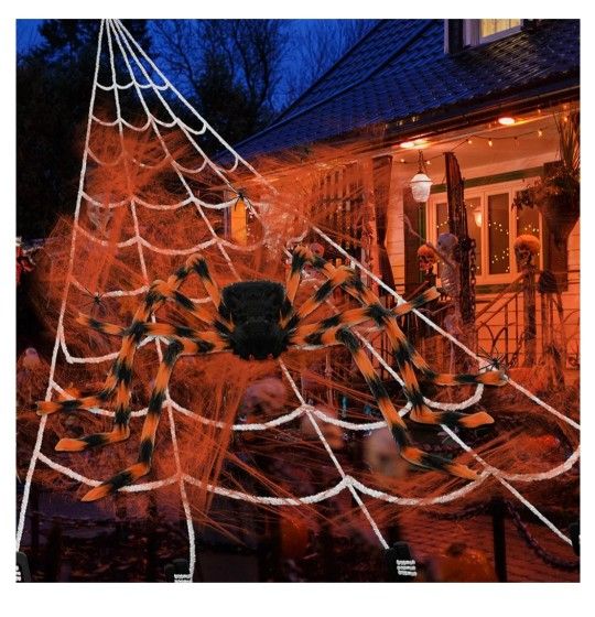 Halloween Decorations Spider Web, Giant Triangle Spider Web and Scary Halloween Spider Props for Indoor Outdoor Porch Yard Scary Haunted House Hallow