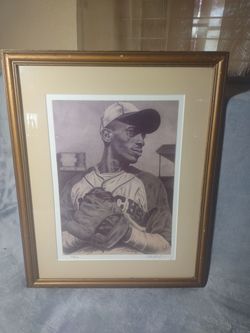 Framed Numbered Baseball Player ( Satchel Paige )Art Printo