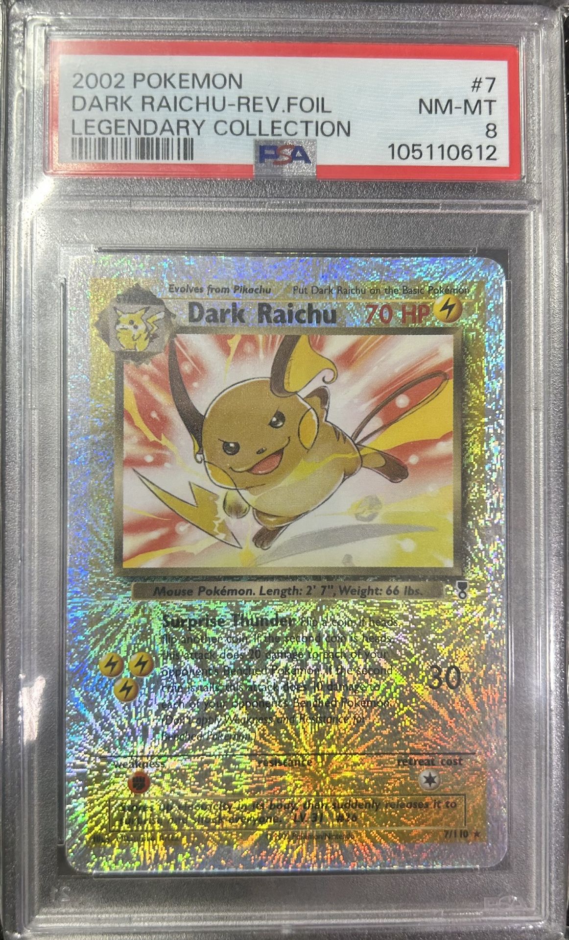 2002 Pokémon Dark Raichu Reverse Foil Legendary Collection PSA 8