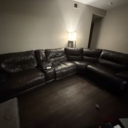 Brown leather power reclining sectional