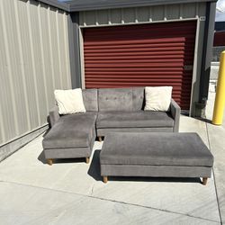 FREE DELIVERY&INSTALLATION Gray Suede Sleeper Sectional Couch+Ottoman