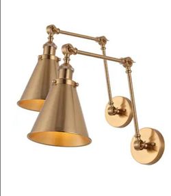JONATHAN Y Rover Metal Adjustable Arm Industrial 30.5-in W 2 -Light Satin Gold Transitional Hardwired Dry Wall Sconce