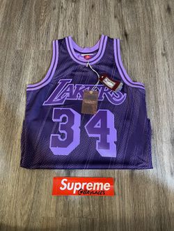 Mitchell & Ness LA Lakers 34 Shaq O'Neal Monochrome Purple 96-97 Swingman Jersey Size Small