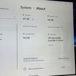 12th gen hp elite mini 16 ram 128 graphics card
