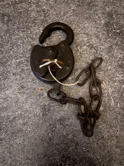 Antique Iron Padlock with Chain and Key