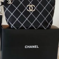 beaute black makeup bag cosmetic chain quilted leather clutch purse pouch