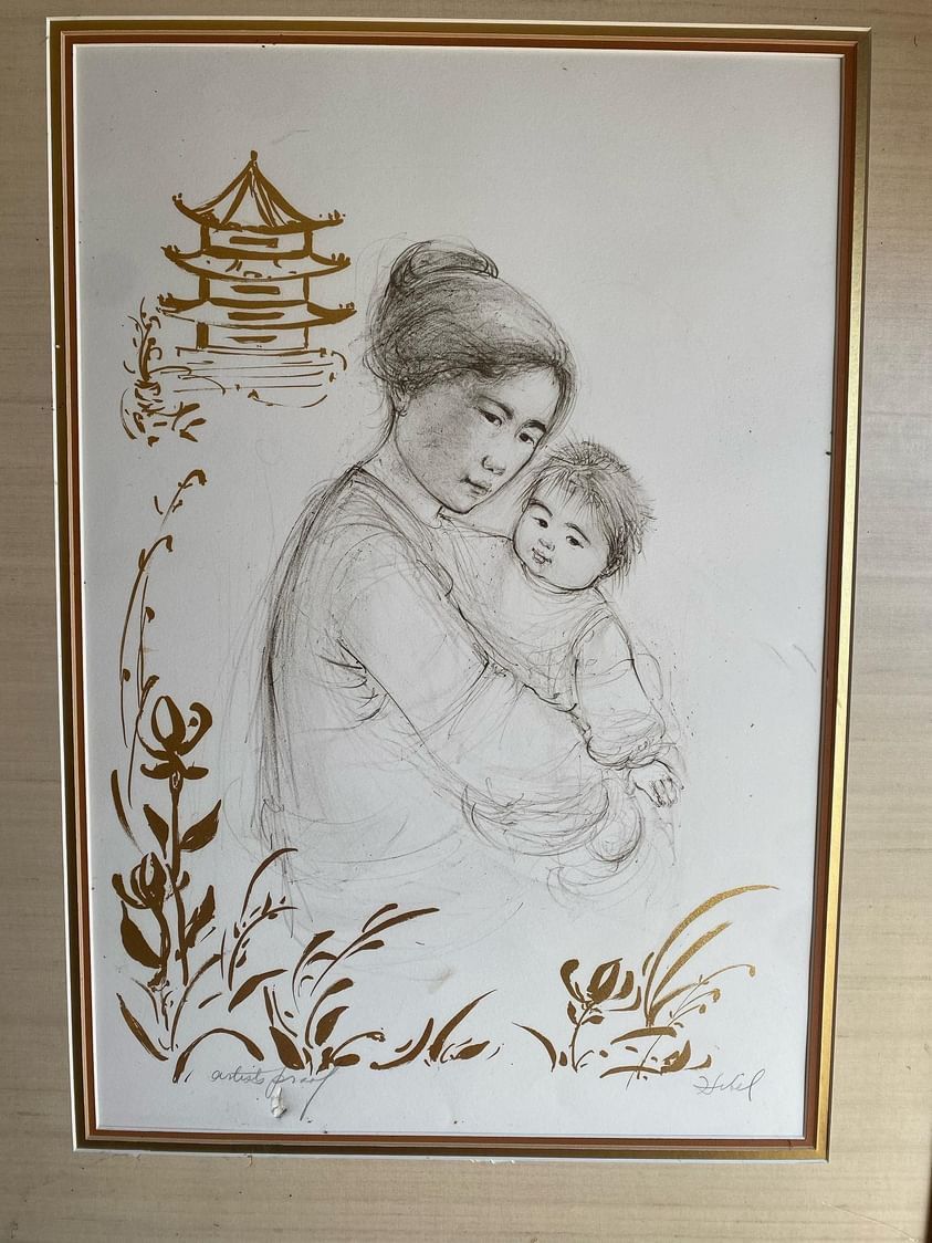 Edna Hibel "Lei Jeigiong and her Baby in the Garden of Yun-Tai"
