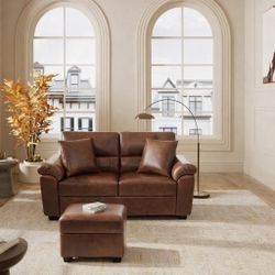 Morden Faux Leather Upholsteredwith Pillows with storage ottoman 