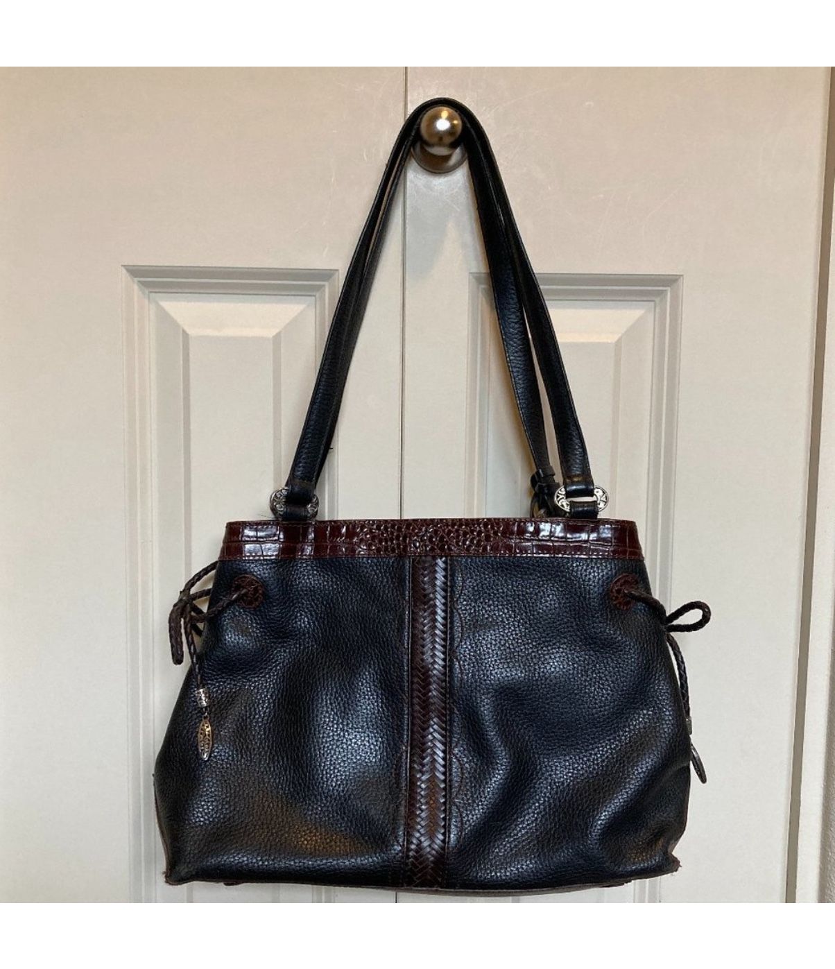 VINTAGE Brighton Black and Brown Leather Double Strap Shoulder Bag