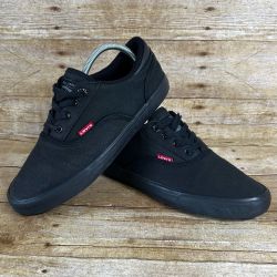 Levis Mens Canvas Low Top Sneakers Triple Black Lace Up Shoes Casual (contact info removed)66