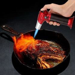 Magshion Small Butane Torch Lighter with Adjustable Flame Refillable Kitchen Cooking Blow Torch for Creme Brulee Windproof with Safety Lock, Red  (Gas