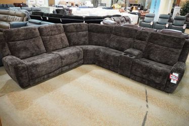 KUKA Palmeri Charcoal Brown Chenille 6-Piece Reclining Sectional with Console