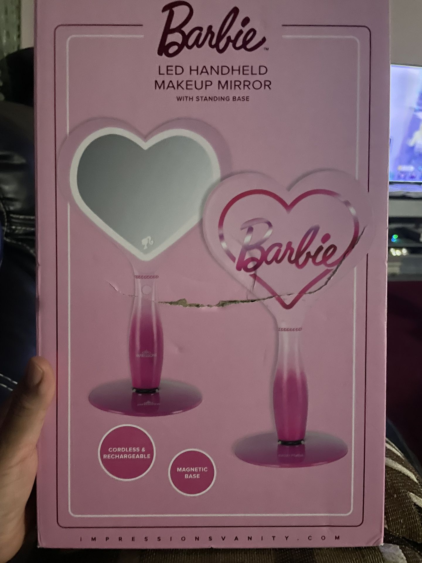 Barbie LED Handheld Makeup Mirror With Standing Base (New / Rechargeable)