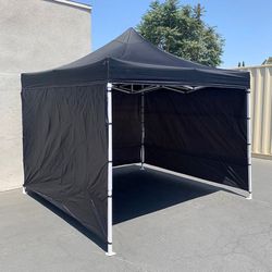 (Brand New) $129 Heavy Duty 10x10 ft with 3 Sidewalls, EZ Popup Canopy Outdoor Gazebo, Carry Bag (Black)