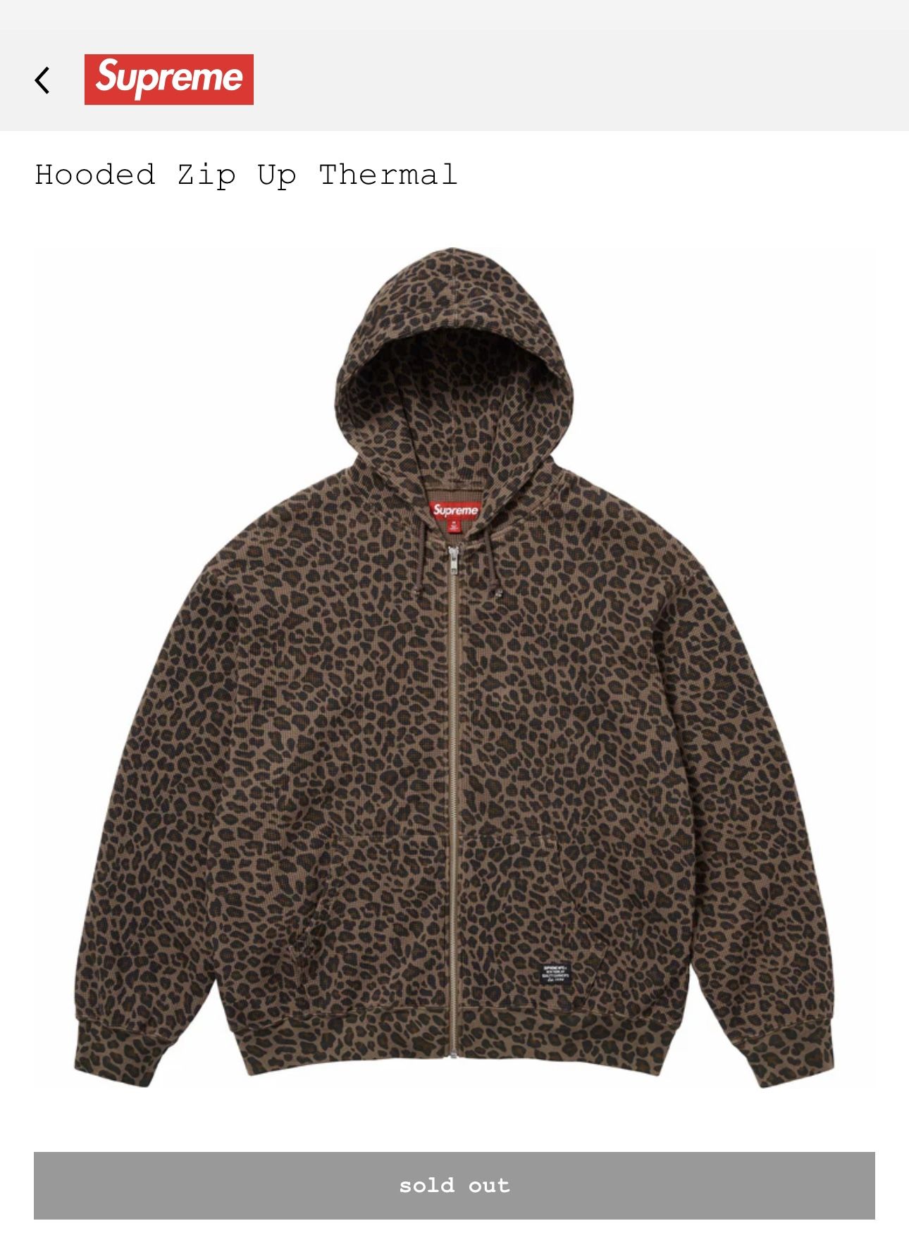 Supreme Leopard Thermal Hoodie XL