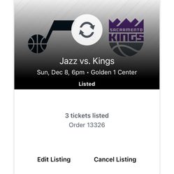 3 Lower Level Kings Vs Jazz Tickets 12/8