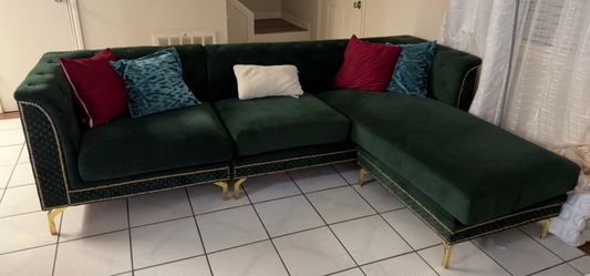 Emerald Green Velvet Matching Set (Sofa + Chair + Curtains)