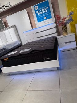 White Bed Frame with LED Lighting
