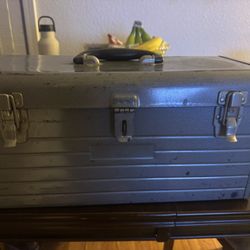 Metal Tool Box With Jack And Few Tools 
