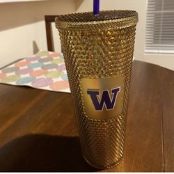 Starbucks University of Washington Venti Studded Gold Bling Tumbler