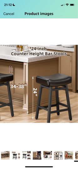 24'' Backless Faux Leather Upholstered Saddle Stool Chair Set of 2. Black