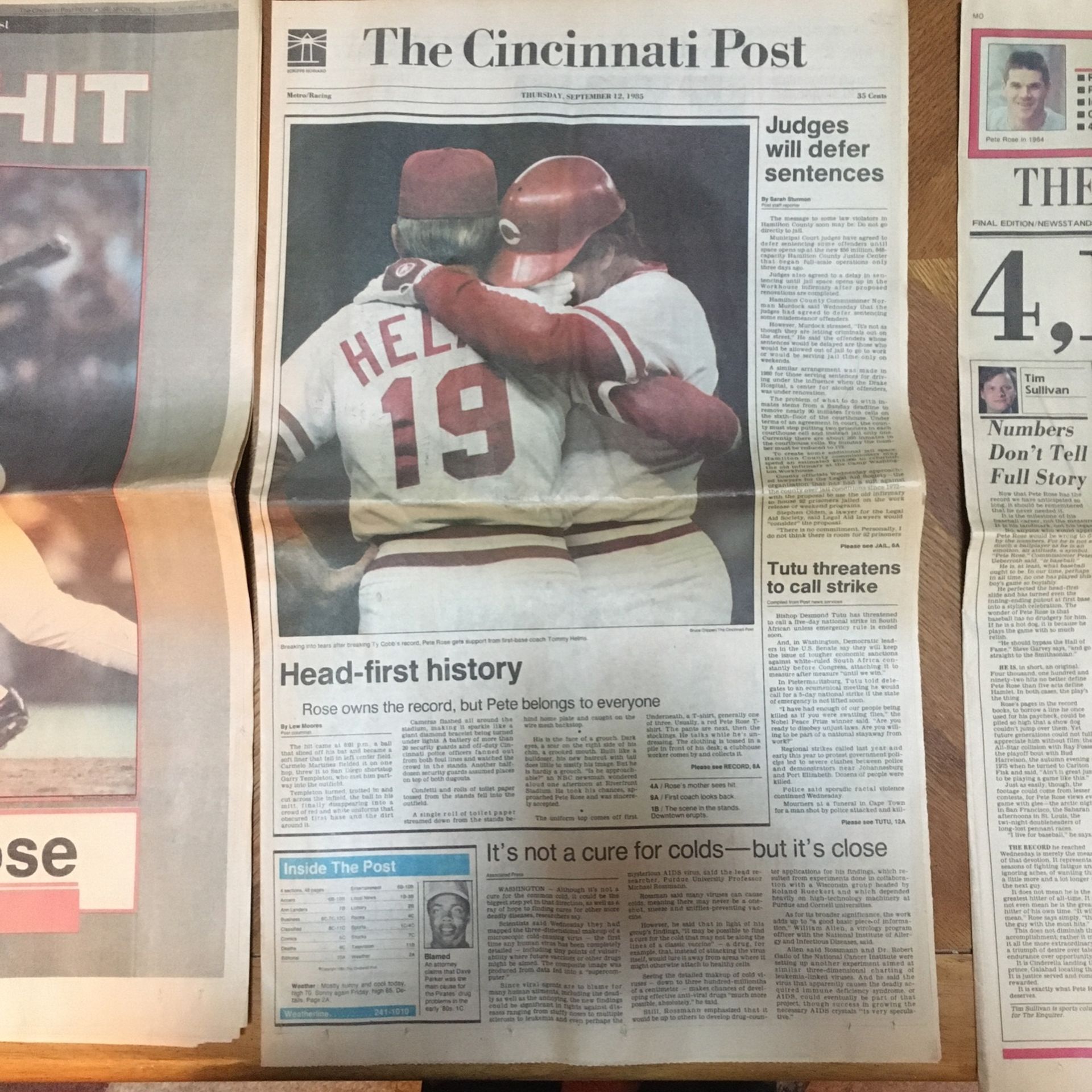 Pete Rose - Cincinnati Post - 9/12/1985