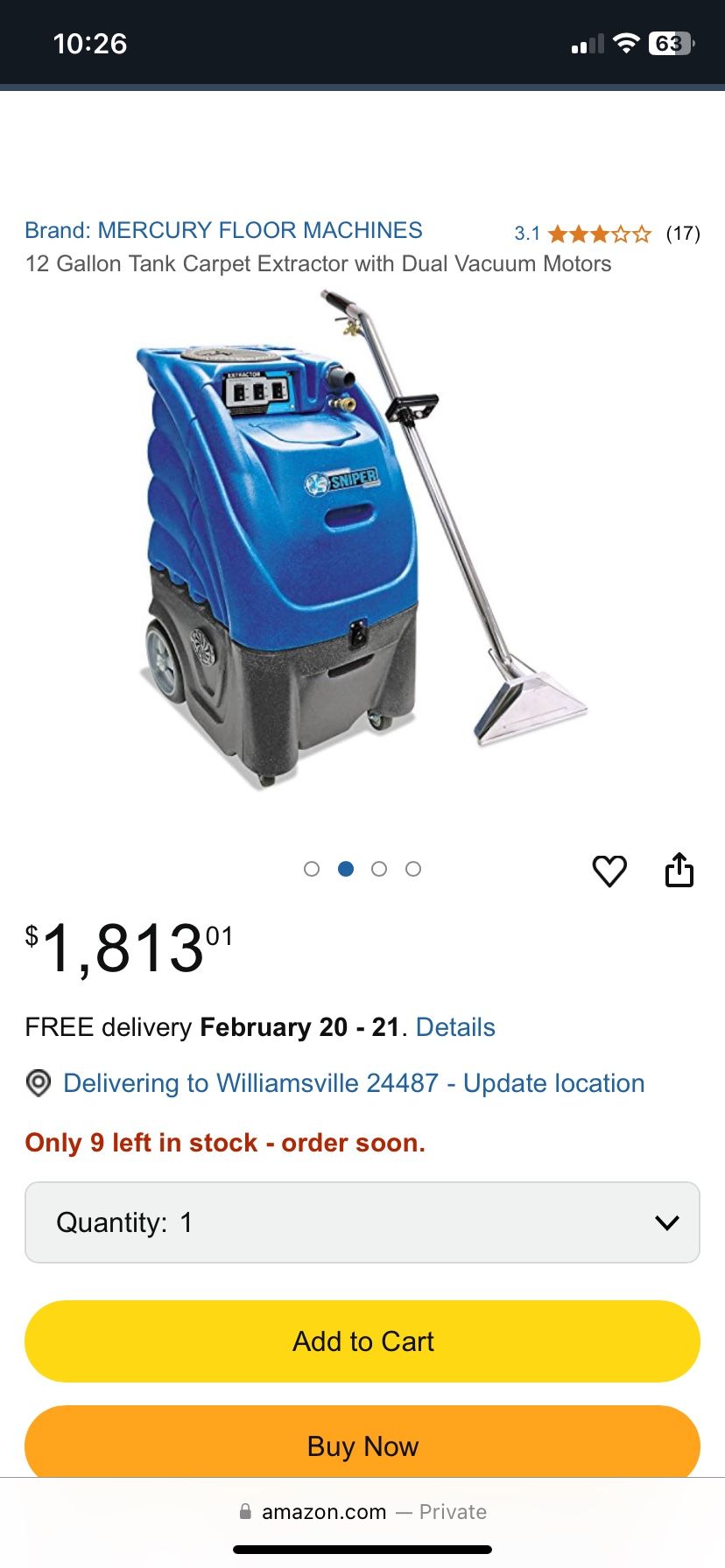 Carpet Cleaner 12 Gallon Tank 