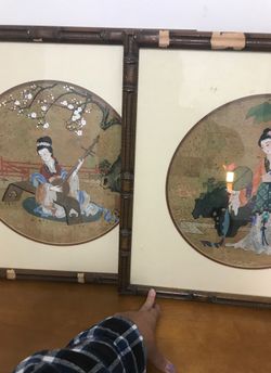 Two oriental paintings on cork