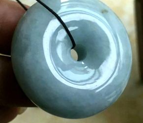 Burmese icy type A jadeite jade pendant lucky circle plaque.