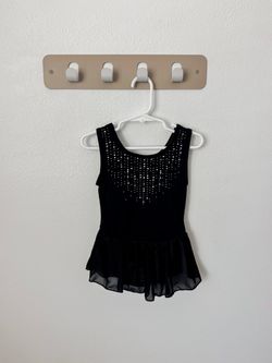 Cat & Jack Girls XS 4/5 Black Rhinestone Dance Leotard w/ Skirt