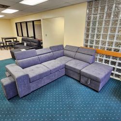 Grey Fabric SLEEPER SECTIONAL WITH STORAGE / Sofa Cama Gris 🔥🔥