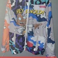 Used Nickelodeon Members Only Hey Arnold Jacket All Over Windbreaker Hoodie Sz large h7bc 40s