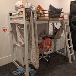Metal Loft Bed, Bed And Ladder Only (Desk Not Included)