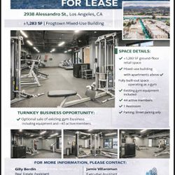 FOR LEASE: 2938 Allesandro St. (Available) ±1,283 (Gym space with equipment) $4 psf