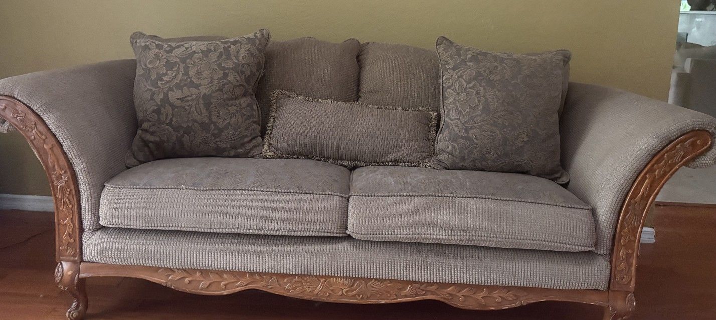 Elegant Sofa & Loveseat Set with Carved Wood Detailing