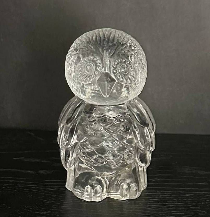 Vintage Clear Cut Lead Crystal Glass Owl Bird Figurine Paper Weight Sculpture Home Decor