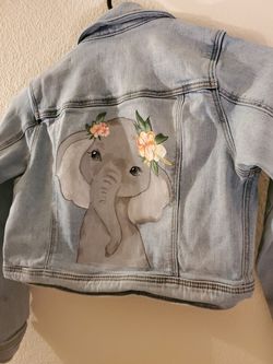 Boho Elephant Hand Painted Jean Jacket
