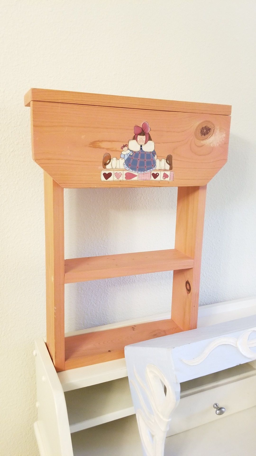 Hand painted girls room shelves. Adorable!
