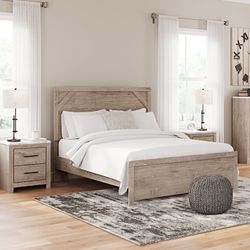 Queen Size Bed Frame, Nightstand, Mattress & Box Spring 