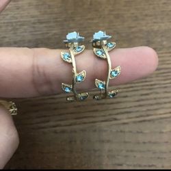 Gold Plated Crystal Rose Hoop Earrings