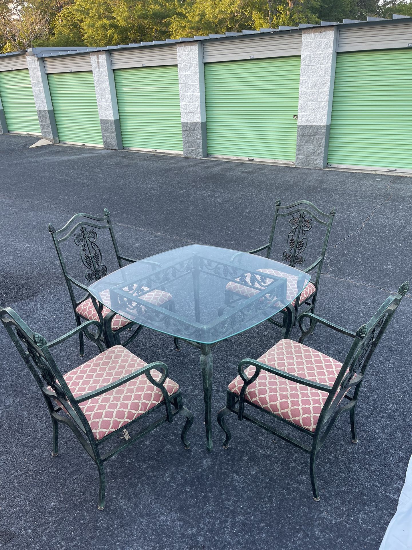 Wrought Iron Glass Top Dining Room Table Set